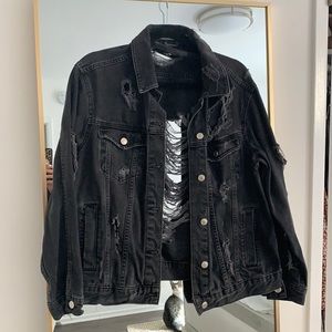 Topshop distressed black denim jacket